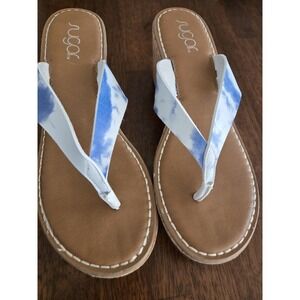 Sugar Daryn Wedge Thong Sandals Chunky Women's 10 M  NWOT/Box Tie Dye Blue White